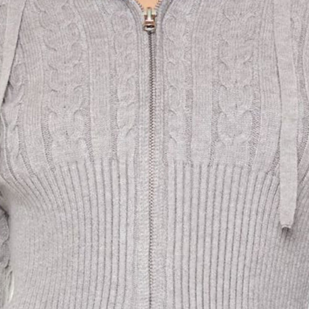 Forever 21 Cropped Cable Knit Zip-Up Sweater Charcoal Size M NWT